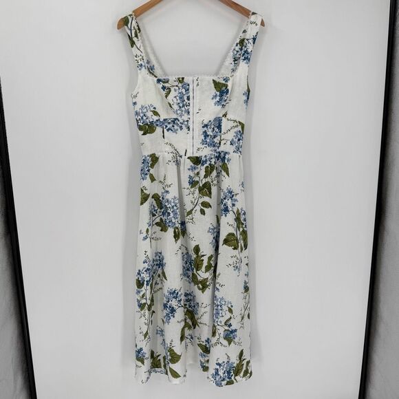 Reformation Dresses & Skirts - Reformation Tagliatelle Floral Linen Midi Dress Riviera Print Sleeveless 8 White